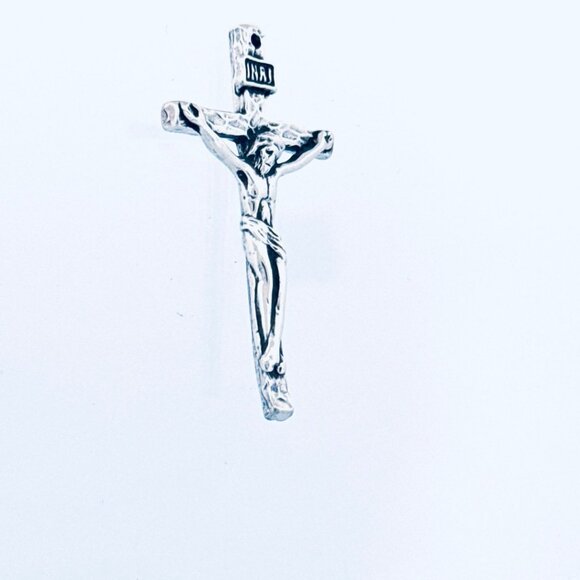 Sterling Silver 925 Textured Crucifix Pendant Oxidized Hammered Finish Religious - Picture 2 of 11
